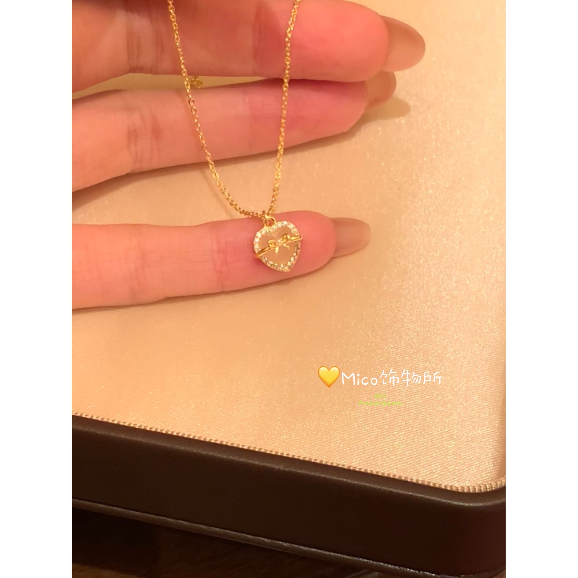 铜合金项链 蜜桃粉色爱心蝴蝶结项链女M176