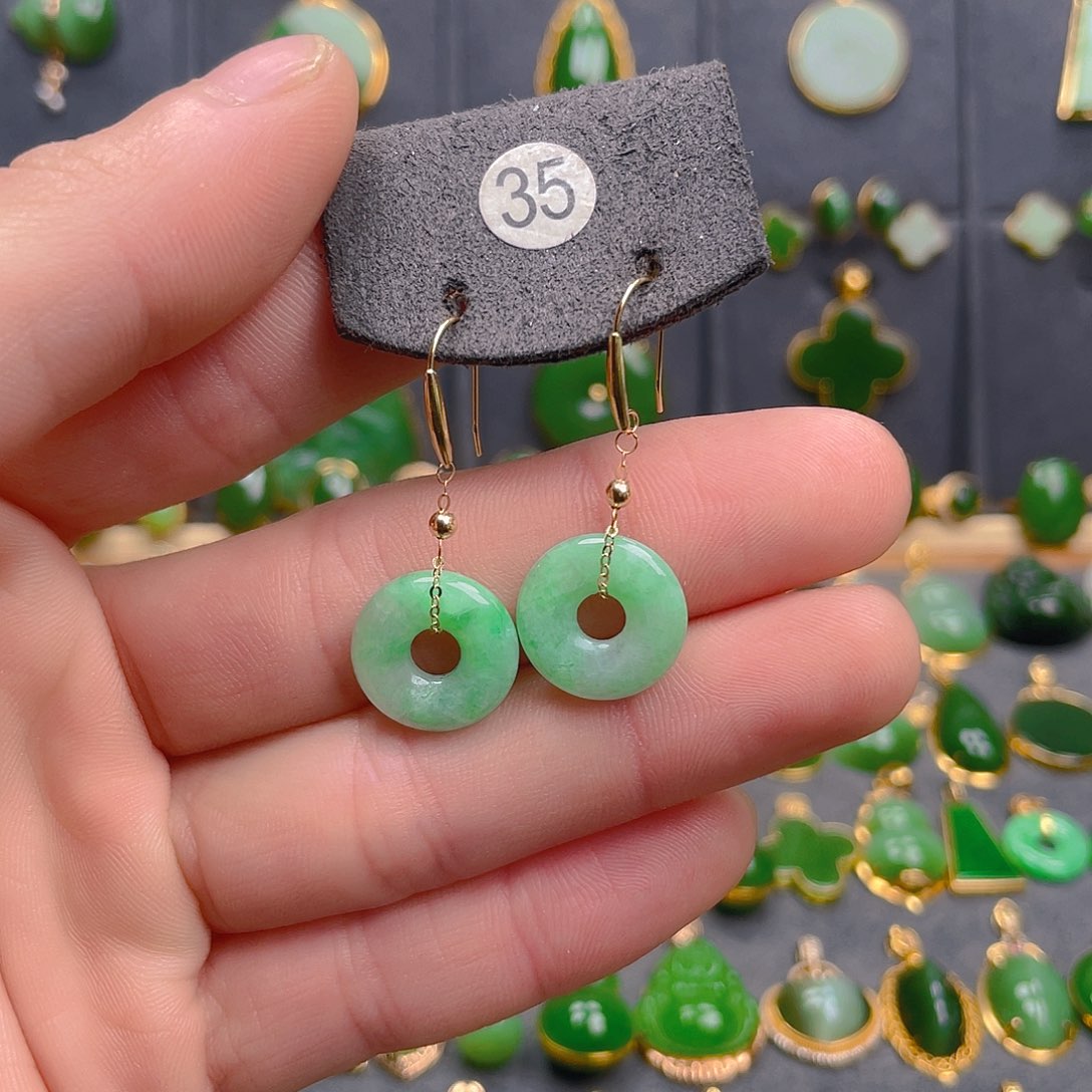 翡翠18K金镶嵌耳饰35