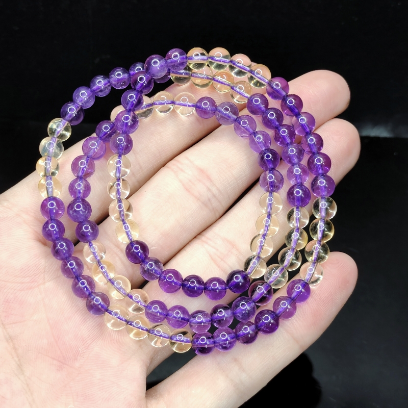 【老三珠宝】紫水晶DIY三圈手串H30-约5mm