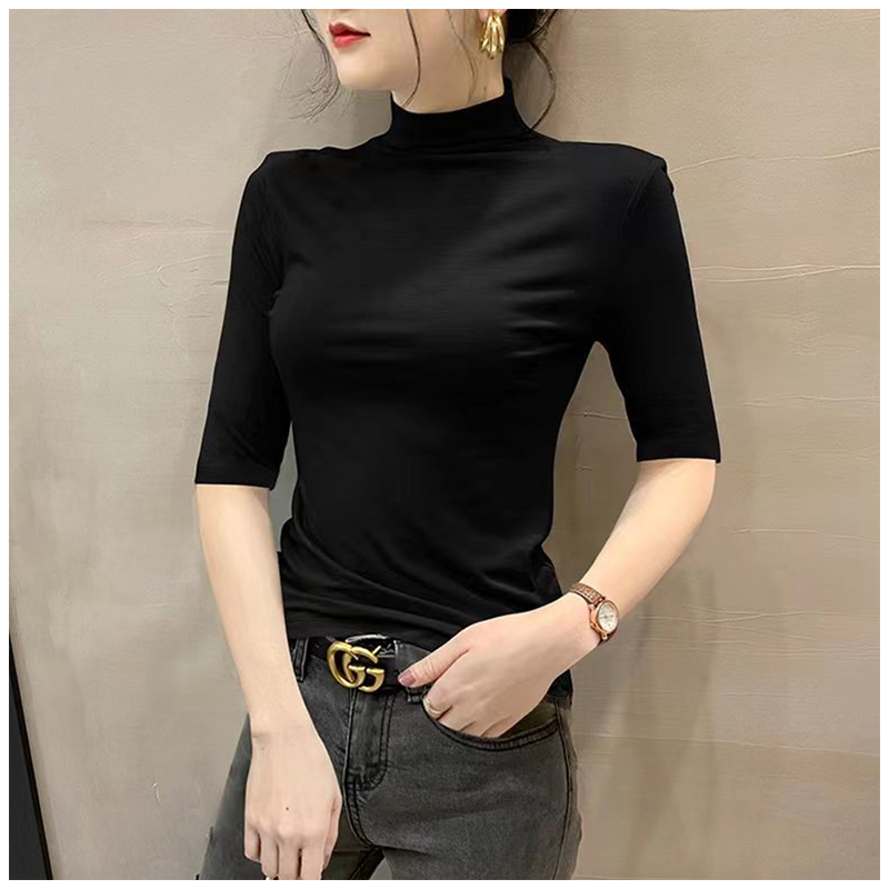 莫代尔半高领中袖打底衫女秋冬内搭修身百搭上衣