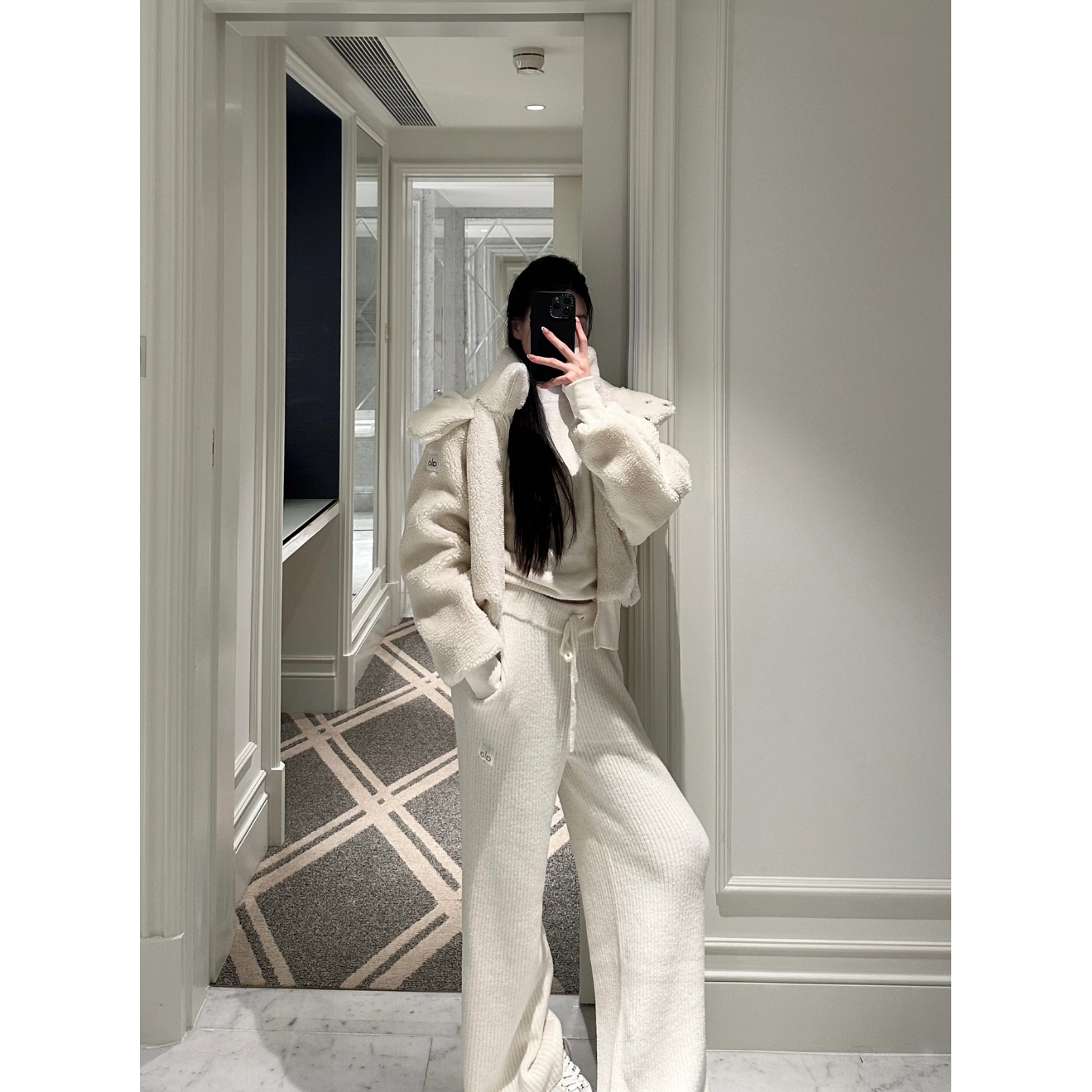 专柜Muse卡斯米尔系列纯色软糯毛绒感竖条纹加长版阔腿裤