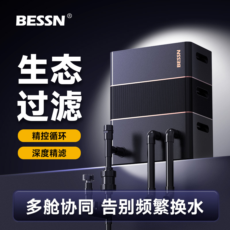 BESSN贝森滤舱鱼缸过滤器净水循环三合一过滤盒内置水泵周转箱