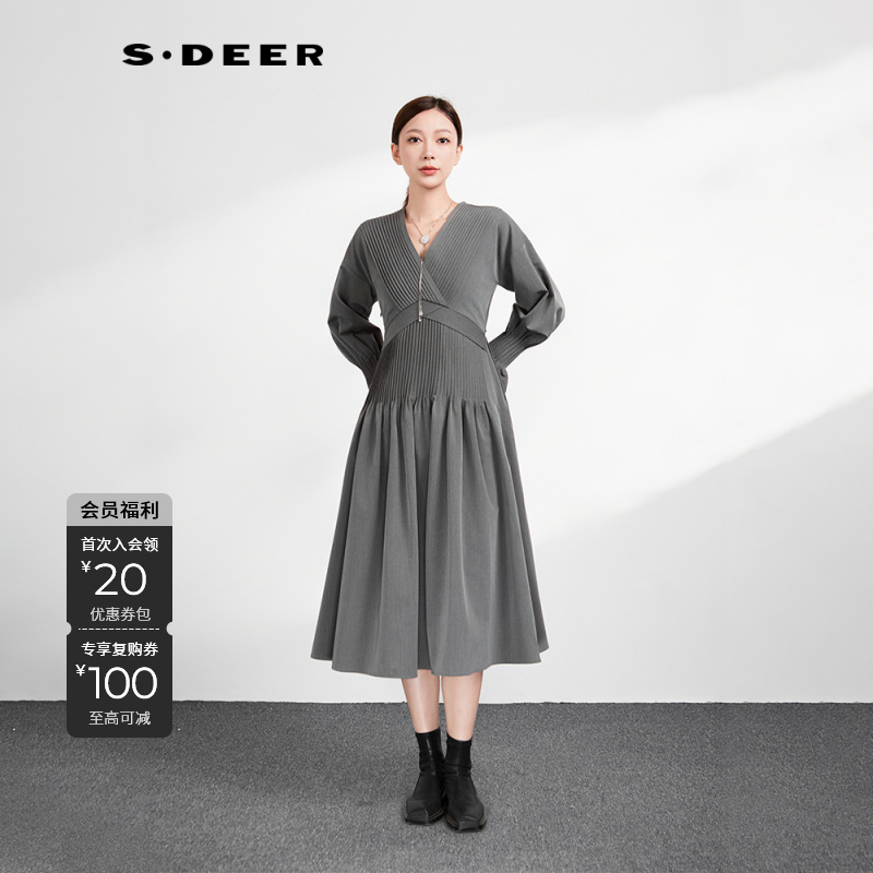 S·DEER圣迪奥秋季女装新款设计师时尚轻奢气质连衣裙S233Z12V2