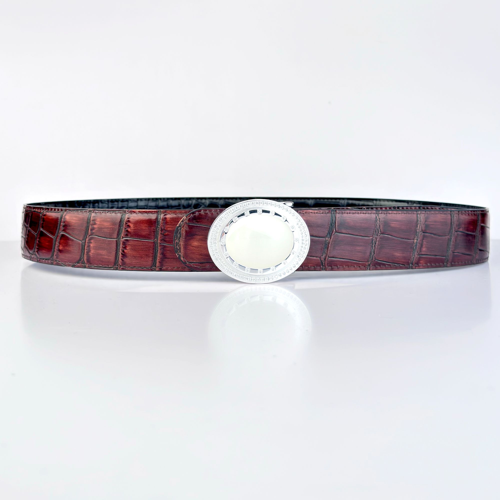 整套男士镶玉腰带高档时尚鳄鱼纹真牛皮皮带经典商务