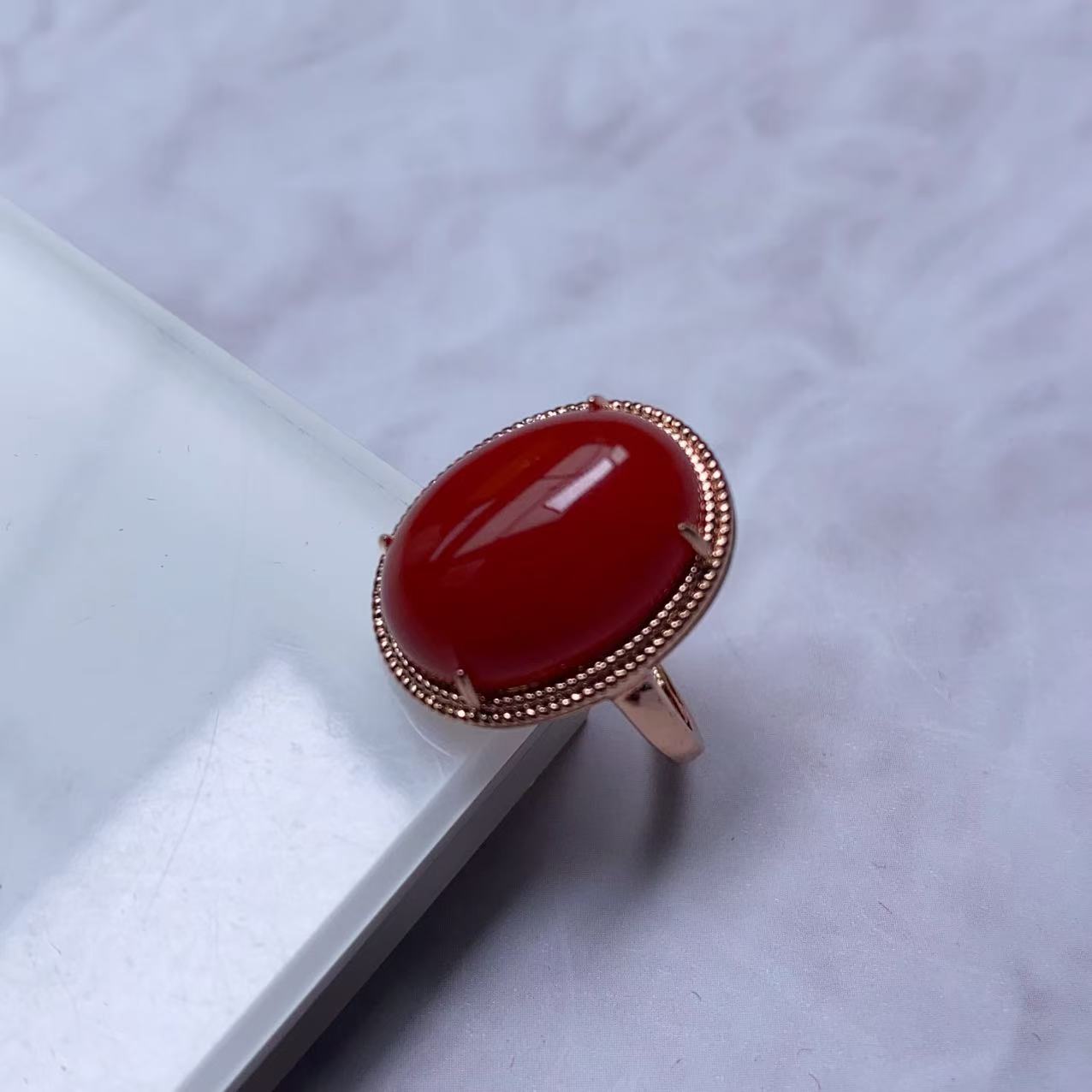 [石矿]A43红色蛋面戒指