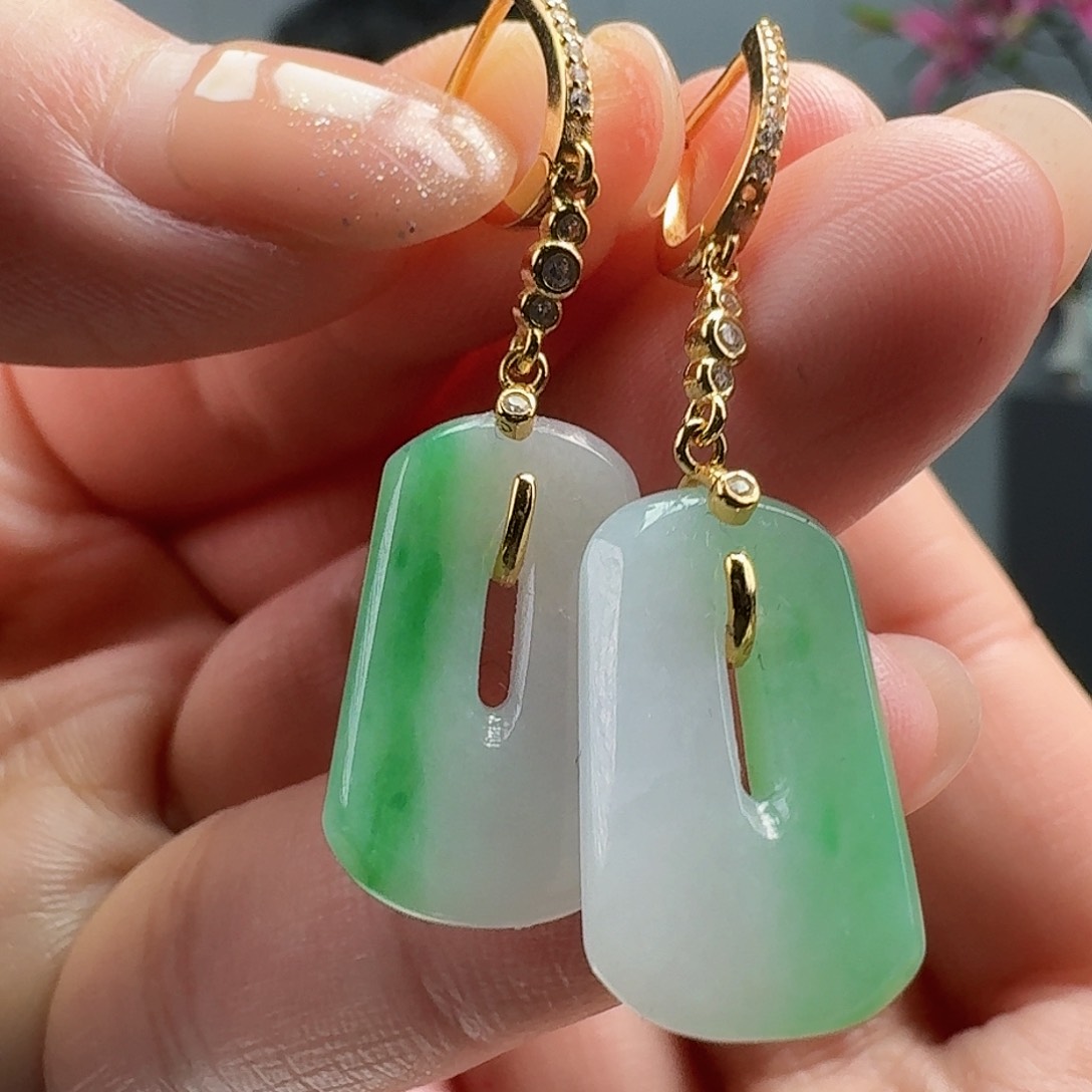 翡翠耳饰银S925镶嵌天然