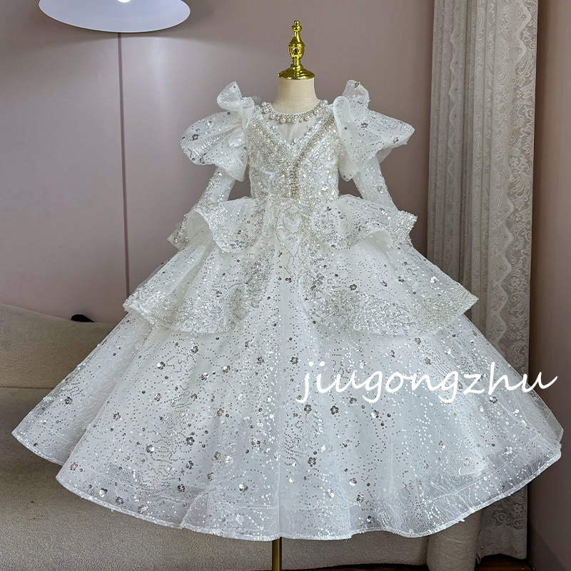 【白雪公主】纯白色女童公主裙花童礼服走秀生日主持花童表演蓬蓬纱