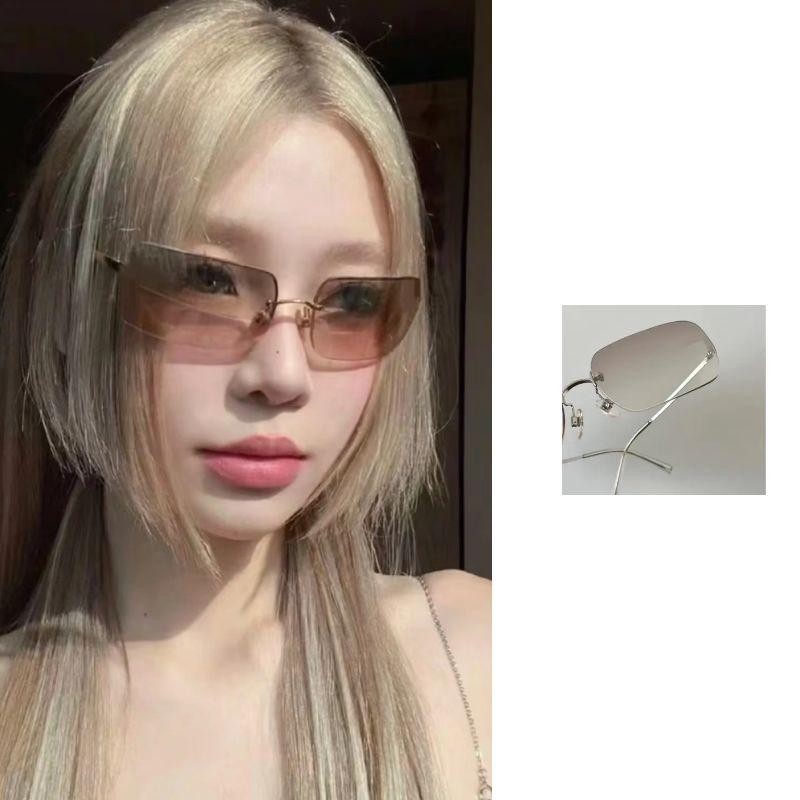 wai单cc时尚Y2K无框曲面墨镜