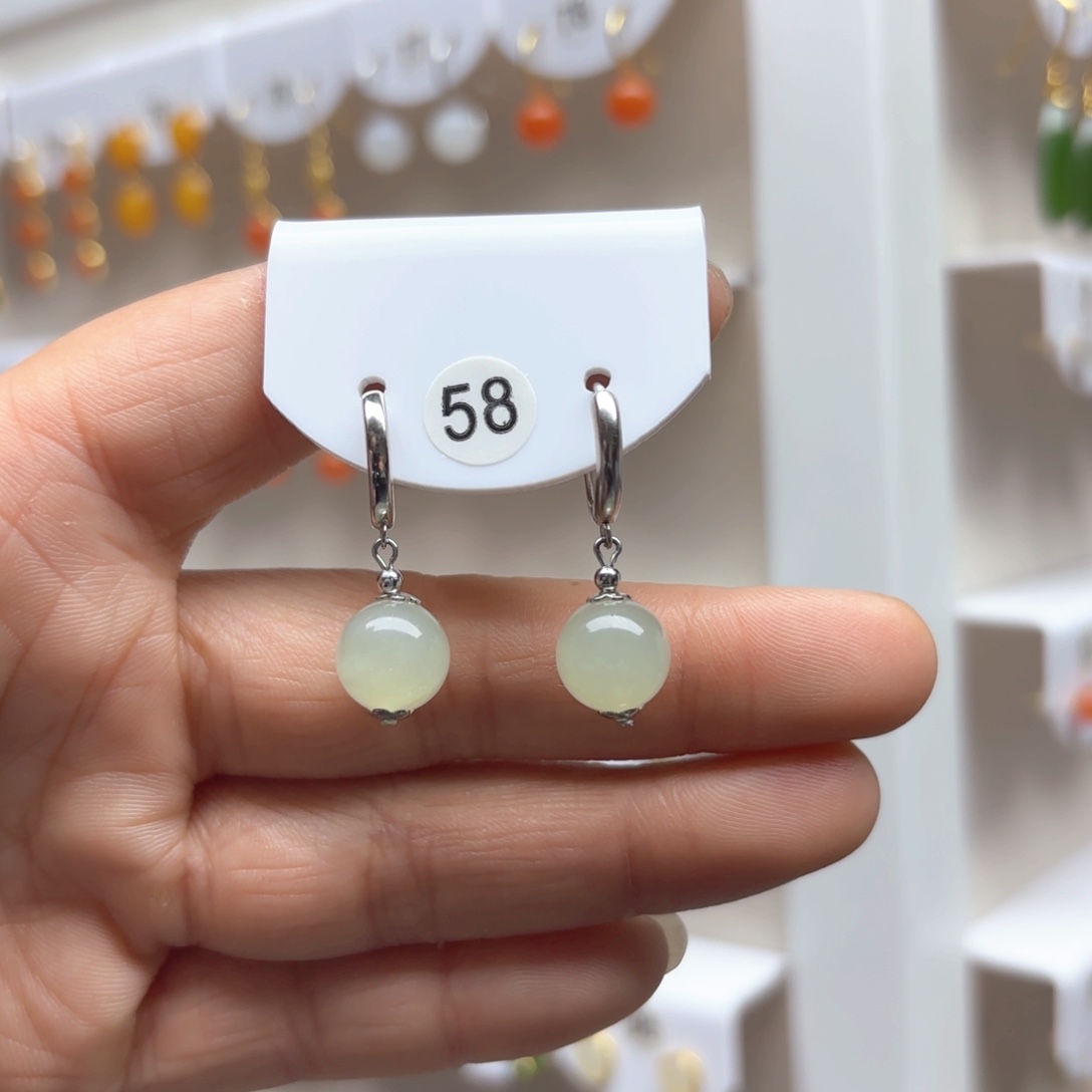 和田玉耳饰银S925镶嵌