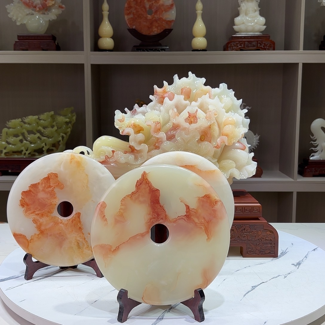 吉***6石材22公分红花冰平安扣