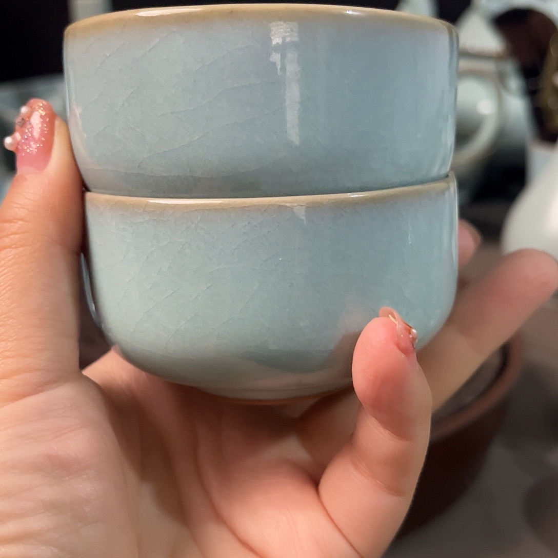 原矿天青色扳指杯微微瑕