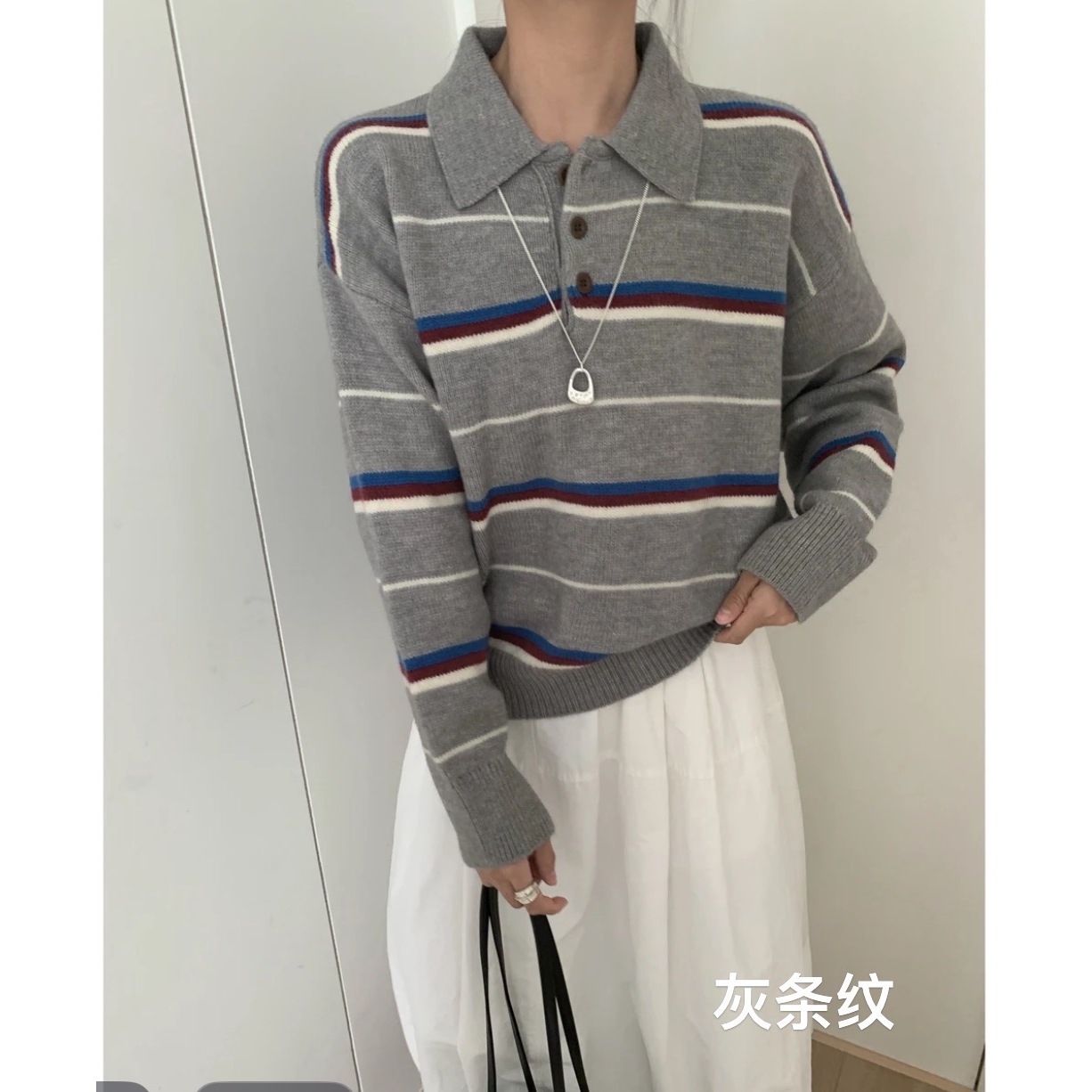 【坦姐严选 实体品质】新款韩系polo领复古撞色套头针织衫625