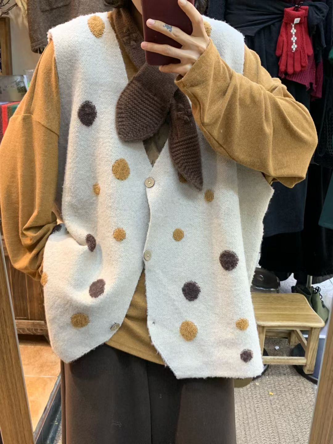 JX#25715#日系立体彩点针织马甲 FL