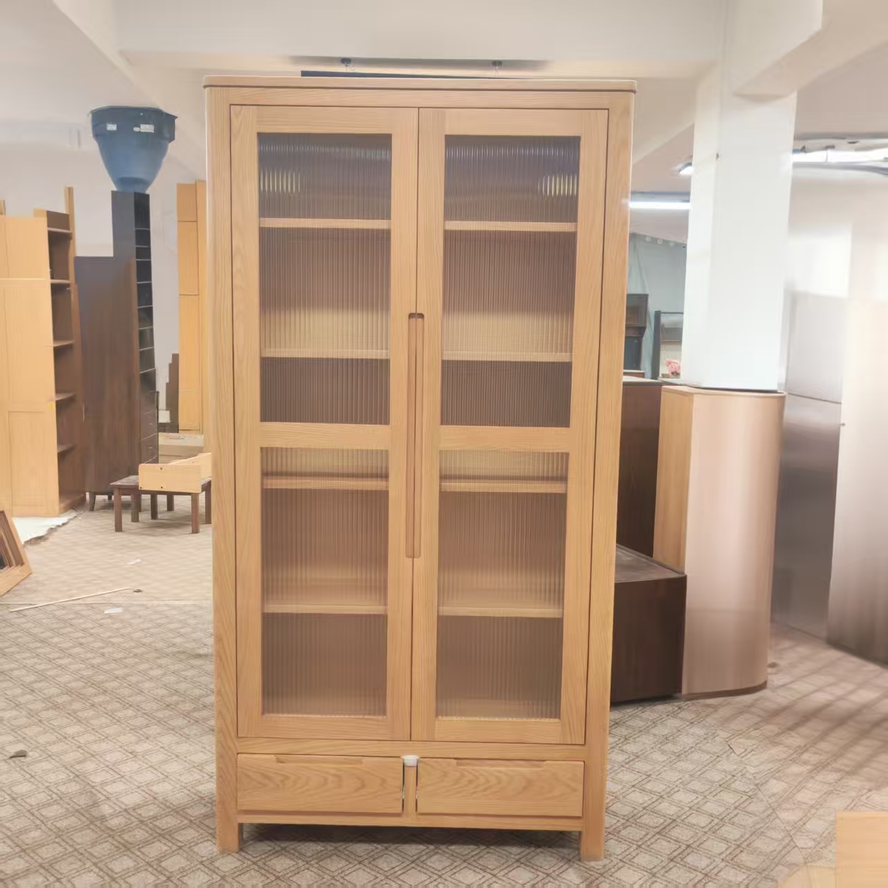 全储物柜玻璃门书柜红橡木书柜收纳柜书房客厅储物素雅带门书柜