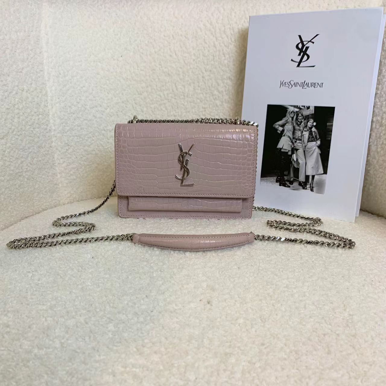 99新 YSL/圣罗兰 壹臻/粉色s压纹mini日落包 53679546