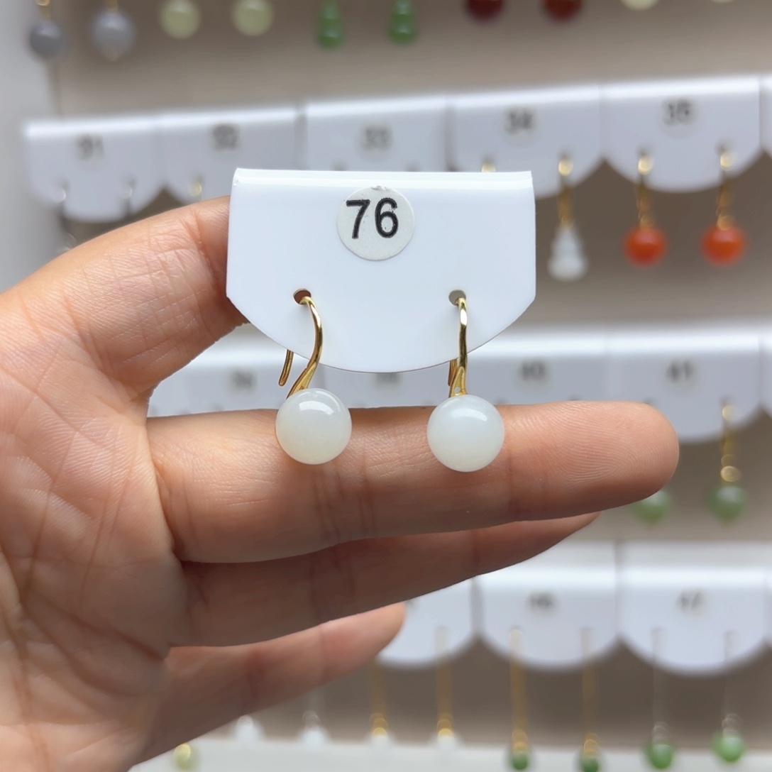 和田玉银S925镶嵌耳饰