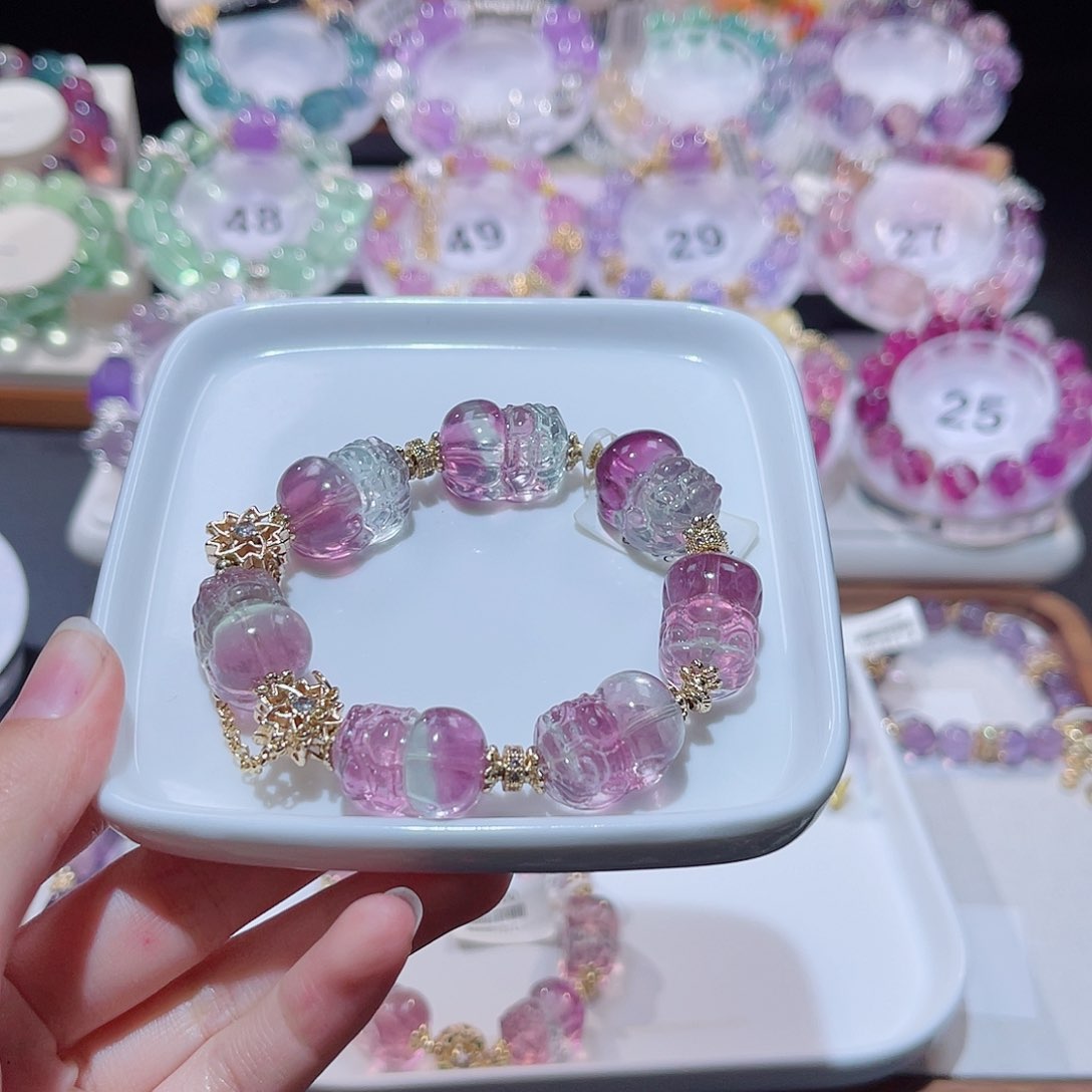 水晶手串未镶嵌晓*田大貔貅萤石加圆珠