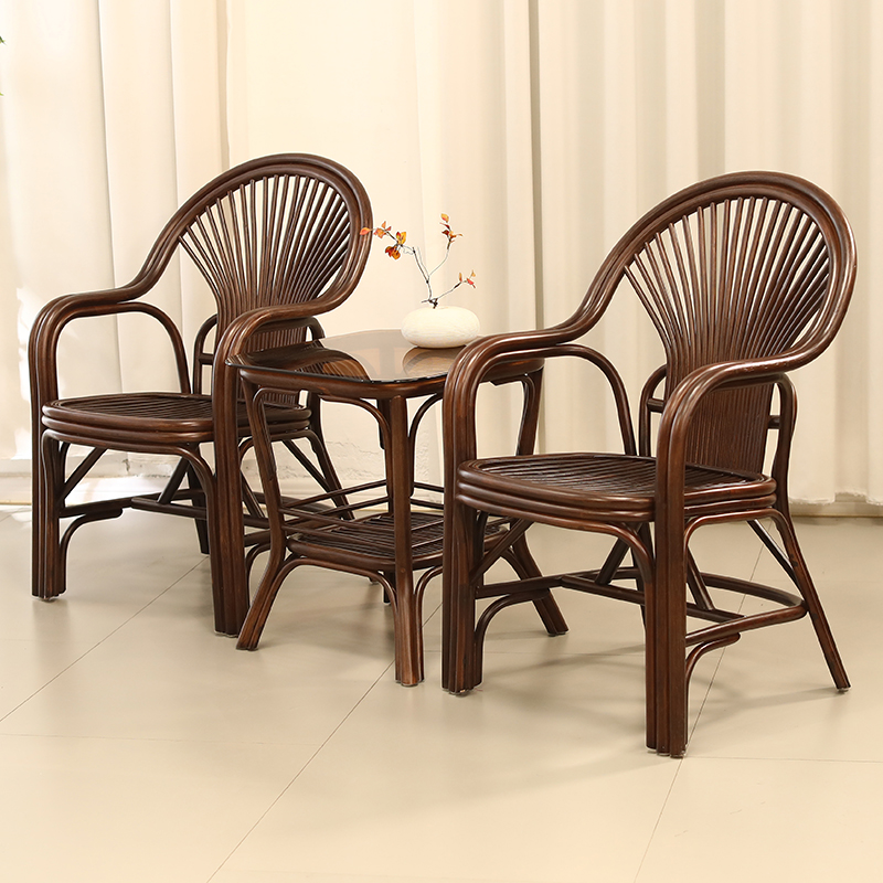 高端系列双藤公关椅套装 高档藤椅藤编藤家具阳台老人休闲椅真藤