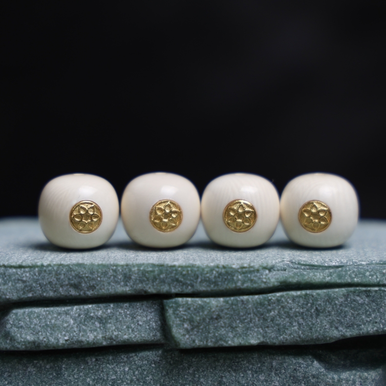 可见冰料猛犸牙天然原色无药老型六芒星银镀金标手串配饰