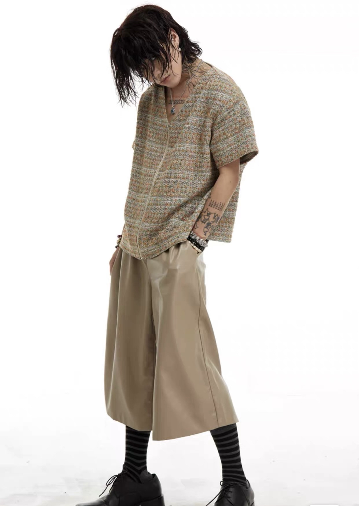 潮牌男女帅气百搭时尚纹理感短袖开衫外套1426-C2-4