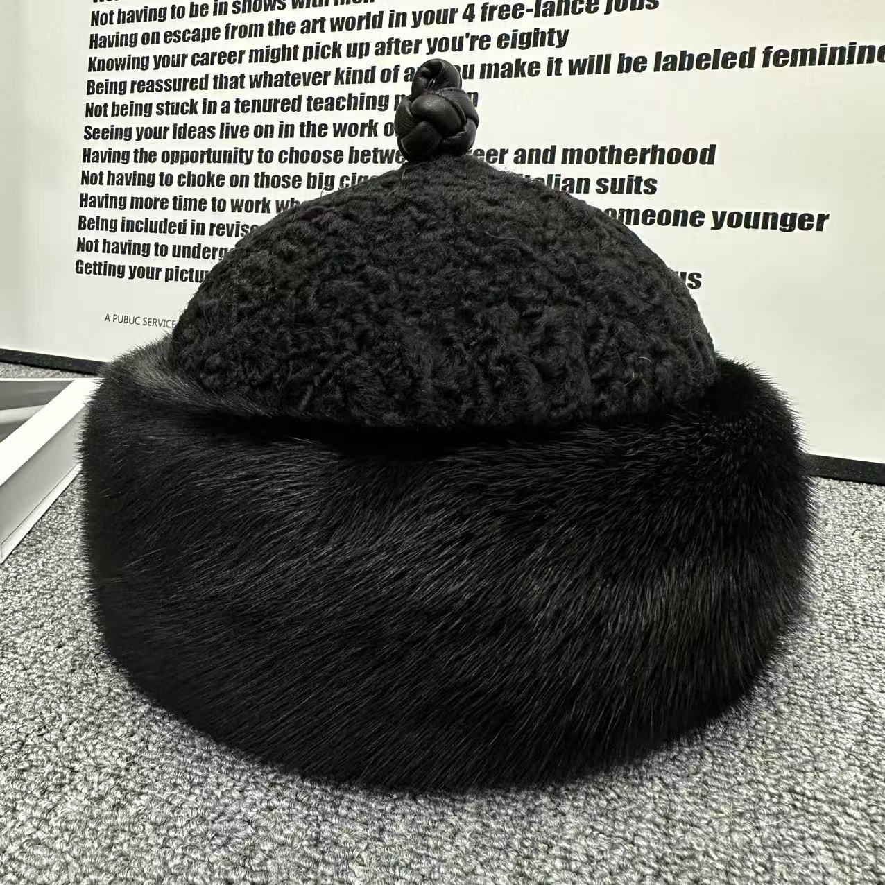 冬天户外水貂毛贝勒帽秋冬新款保暖帽时尚百搭黑色貂皮真毛帽