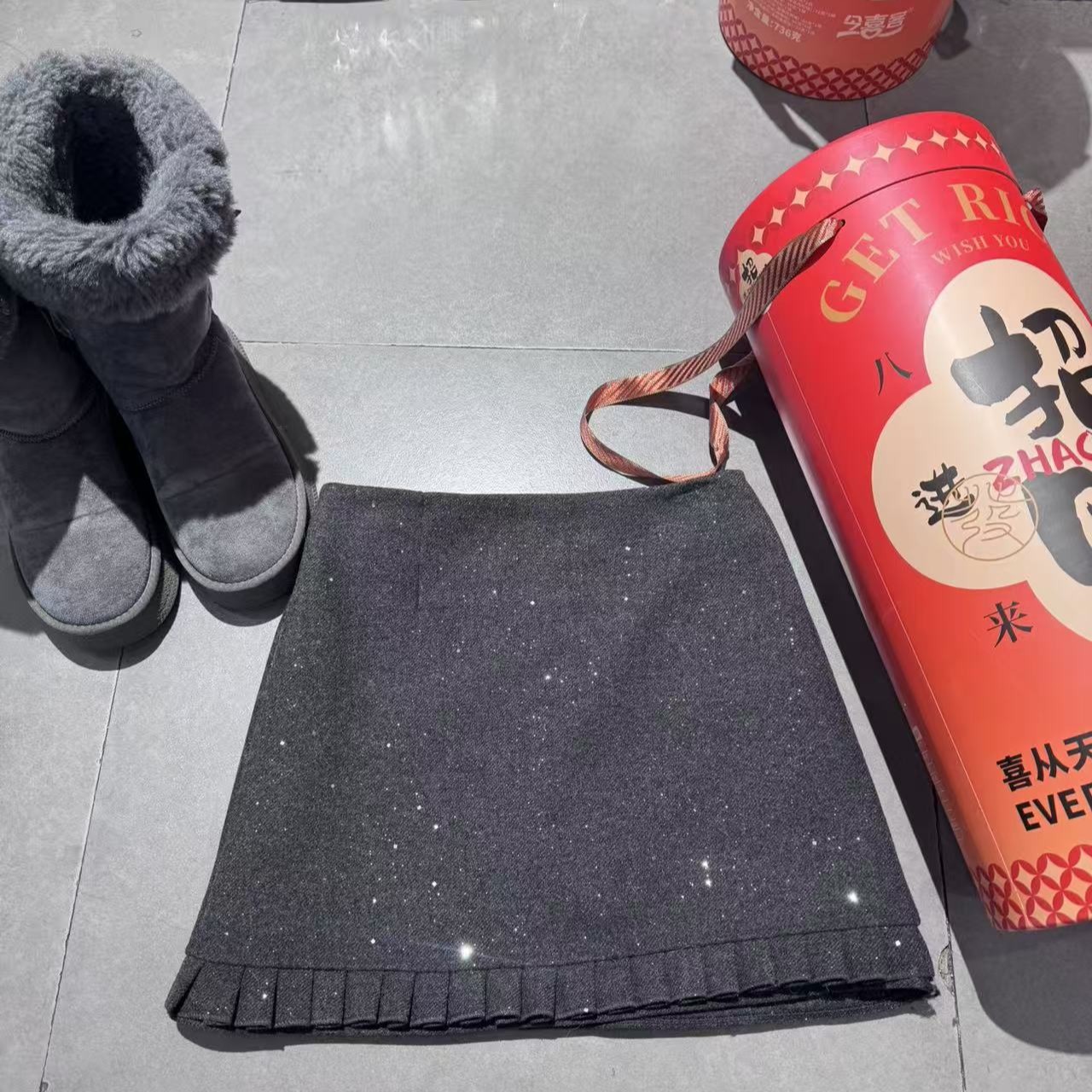 韩系复古木耳边毛呢半身裙女冬季新款高级感波浪纹休闲百搭A字裙