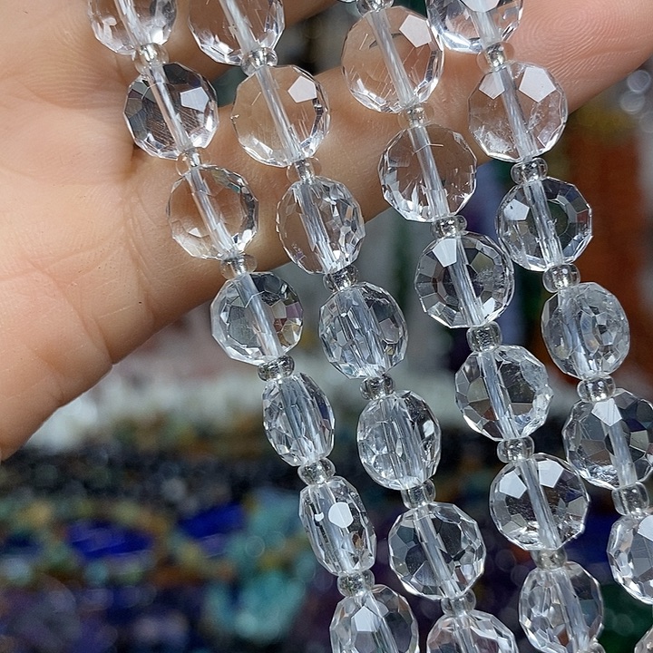 玛瑙/玉髓未镶嵌珠宝半成品天然绕白水晶切面卡8mm一条
