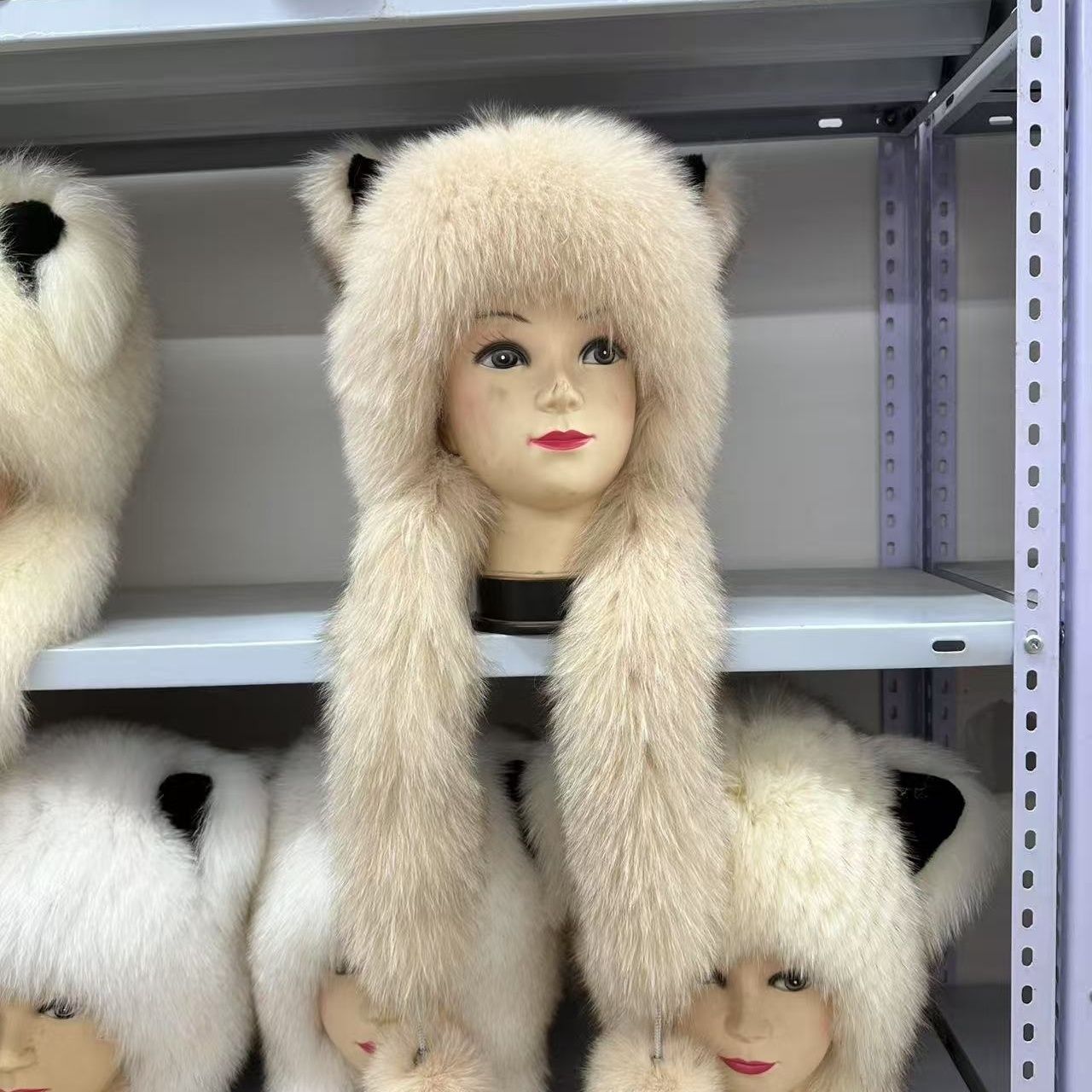 可爱猫耳朵真狐狸毛帽子女冬季旅行真毛皮草围巾帽子连一体保暖