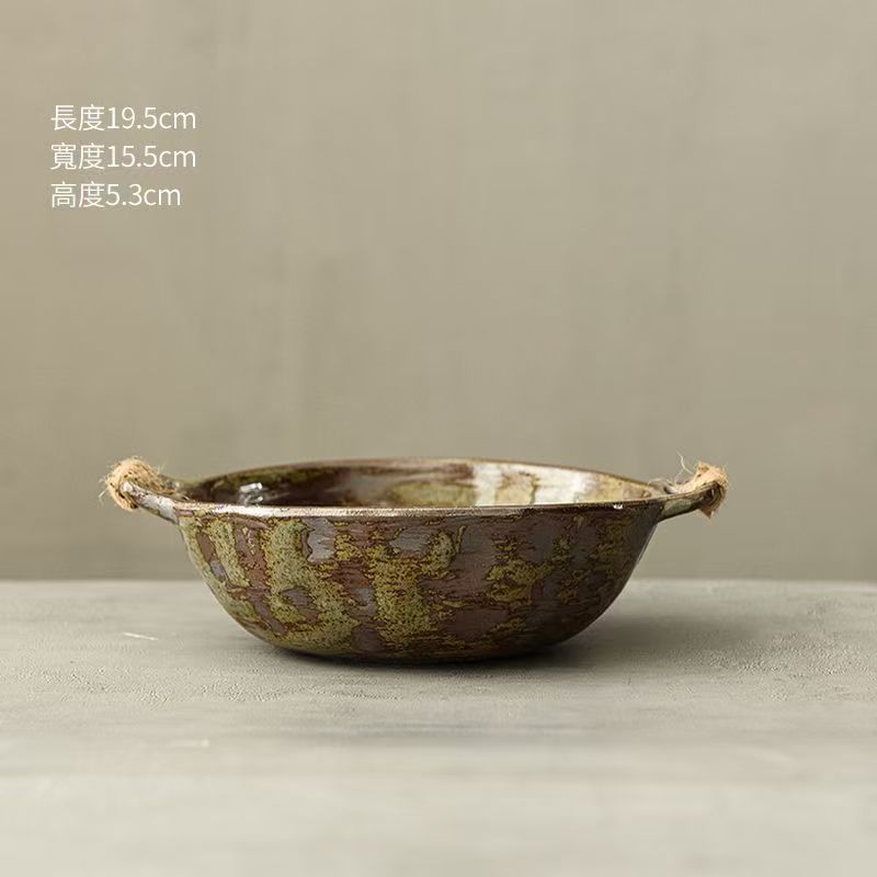 岁月马卡龙色圆形卡通动漫多种色釉盘鎏金家用锤纹手捏复古盘