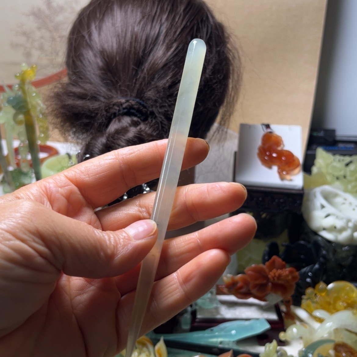 【闪购商品】蛇纹石玉未镶嵌发饰清*