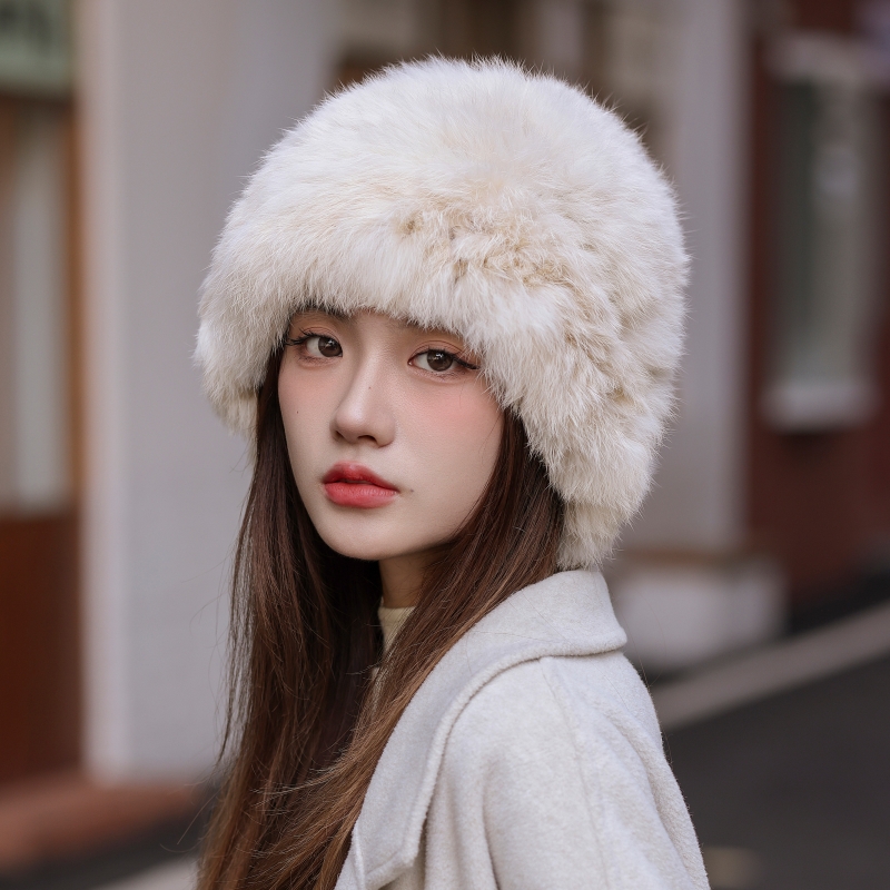冬季兔毛编织帽子秋冬保暖包头帽加厚圆顶