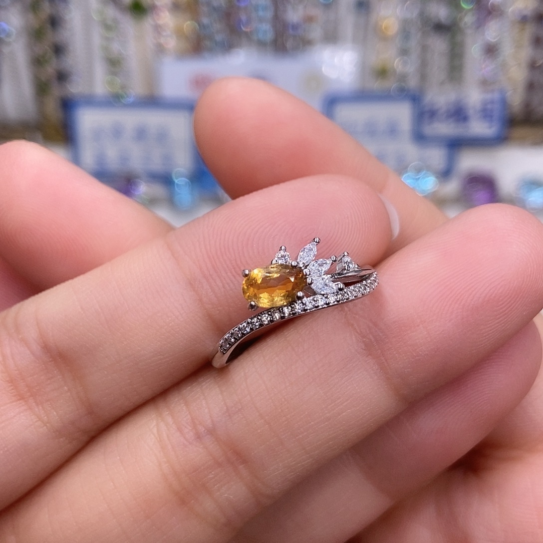 黄晶银S925镶嵌戒指