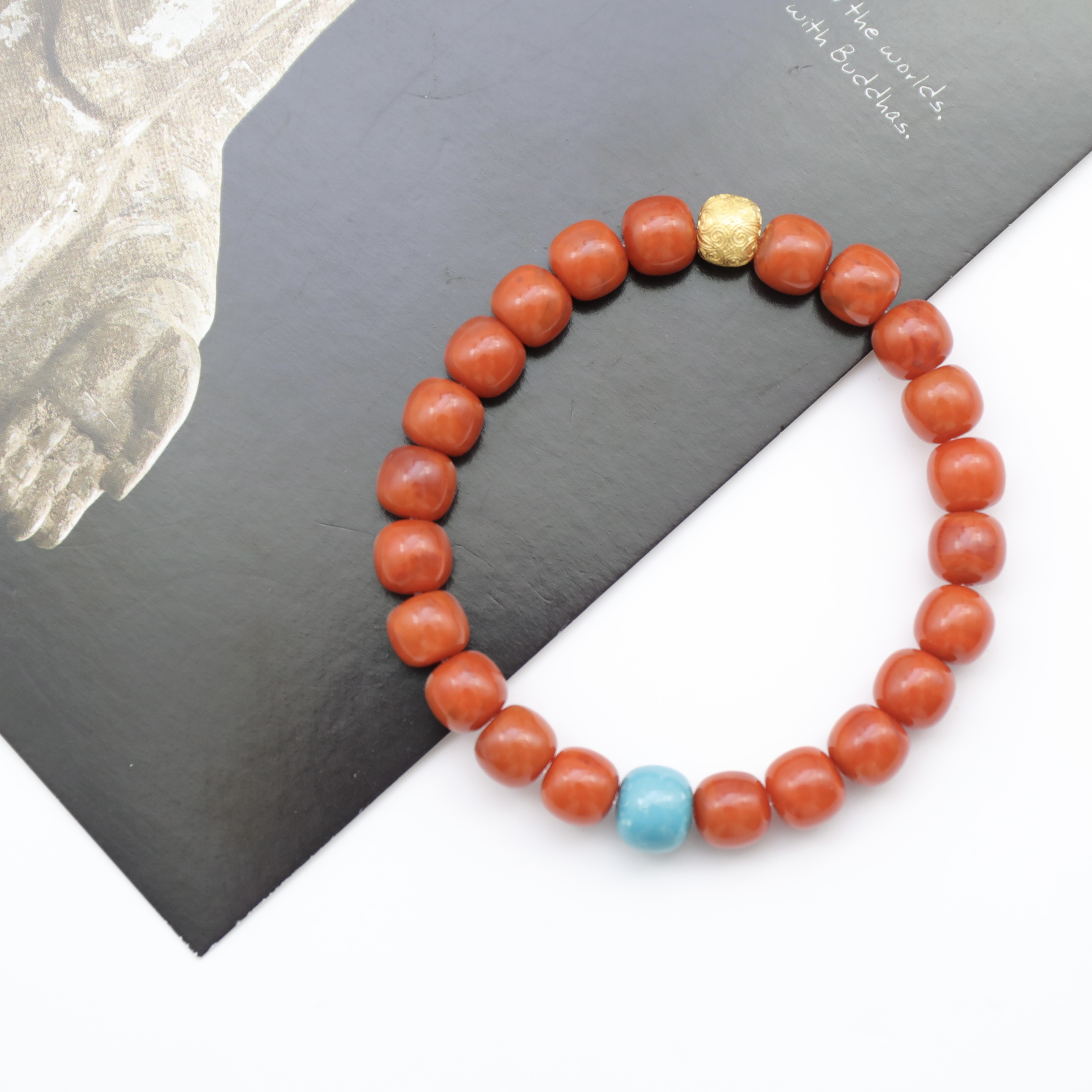 【妙安原创】天然南红老形主搭绿松简约设计男女款8.5mm