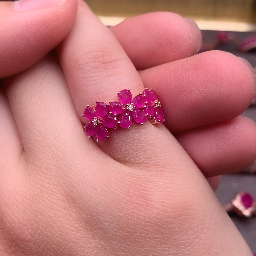 红宝石戒指银S925镶嵌