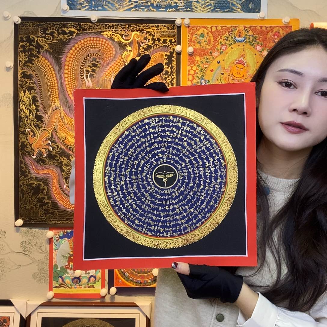 卷轴画纯手绘六字真言唐卡30厘米左右