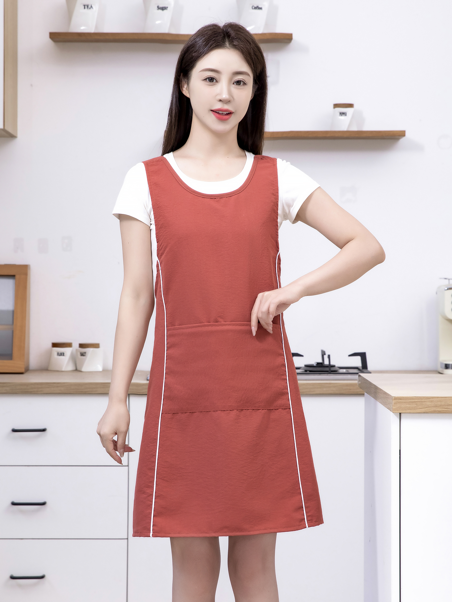 奶茶店围裙厨房家用防尘餐饮上班专用工作服定制logo印字防水防油