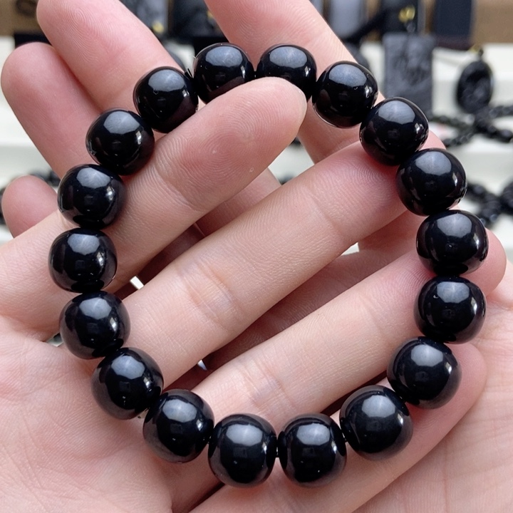 未镶嵌手链和田玉（墨玉）卡12老型手串99+墨