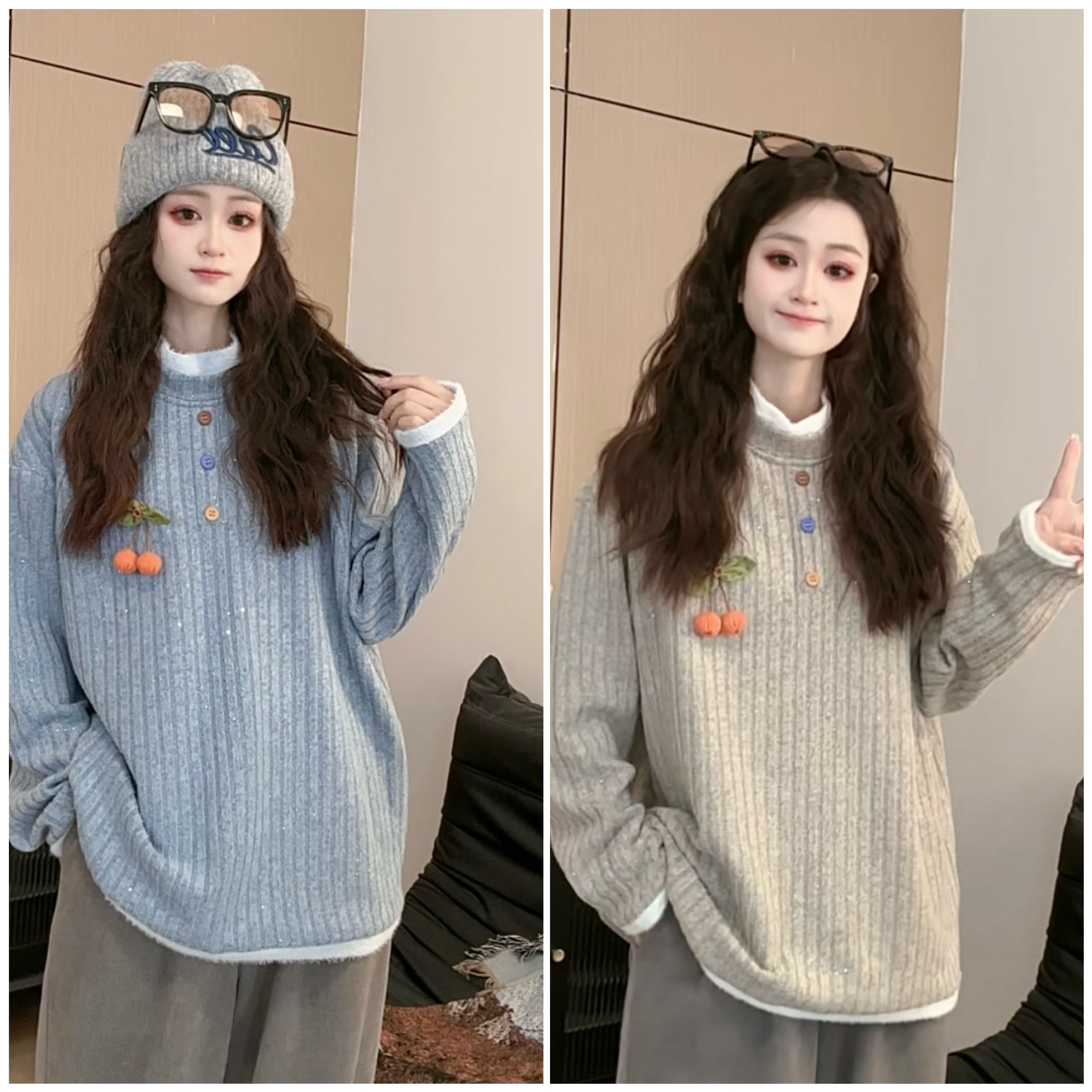 HUIERMAN/慧尔曼秋冬韩系保暖加厚亲肤半高领卫衣+胸针【16494C款】