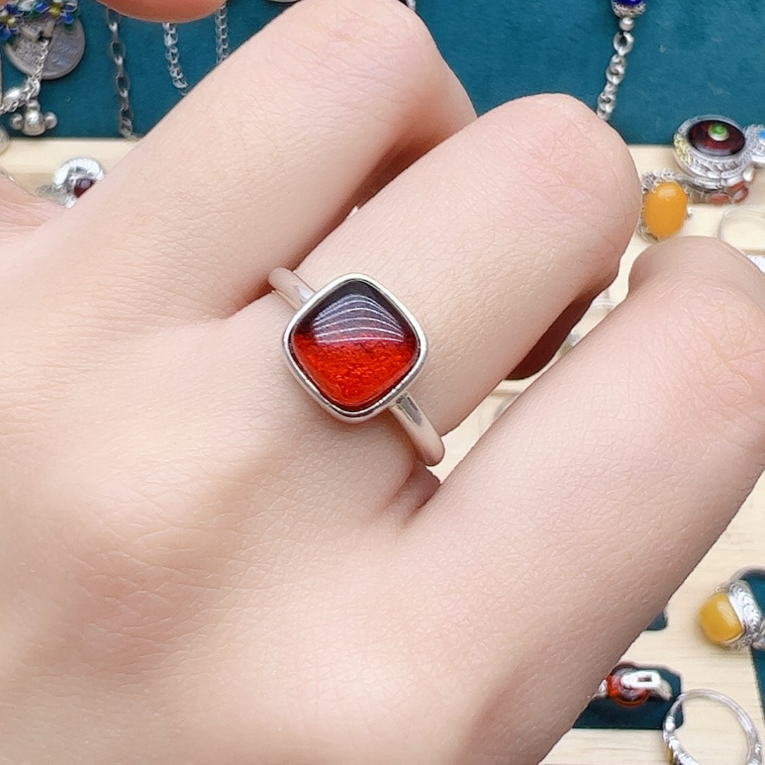 血珀戒指银S925镶嵌天然