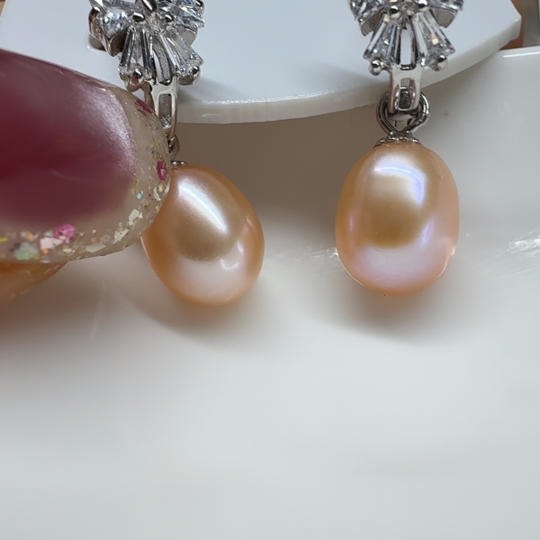 银S925镶嵌淡水珍珠耳饰珍珠
