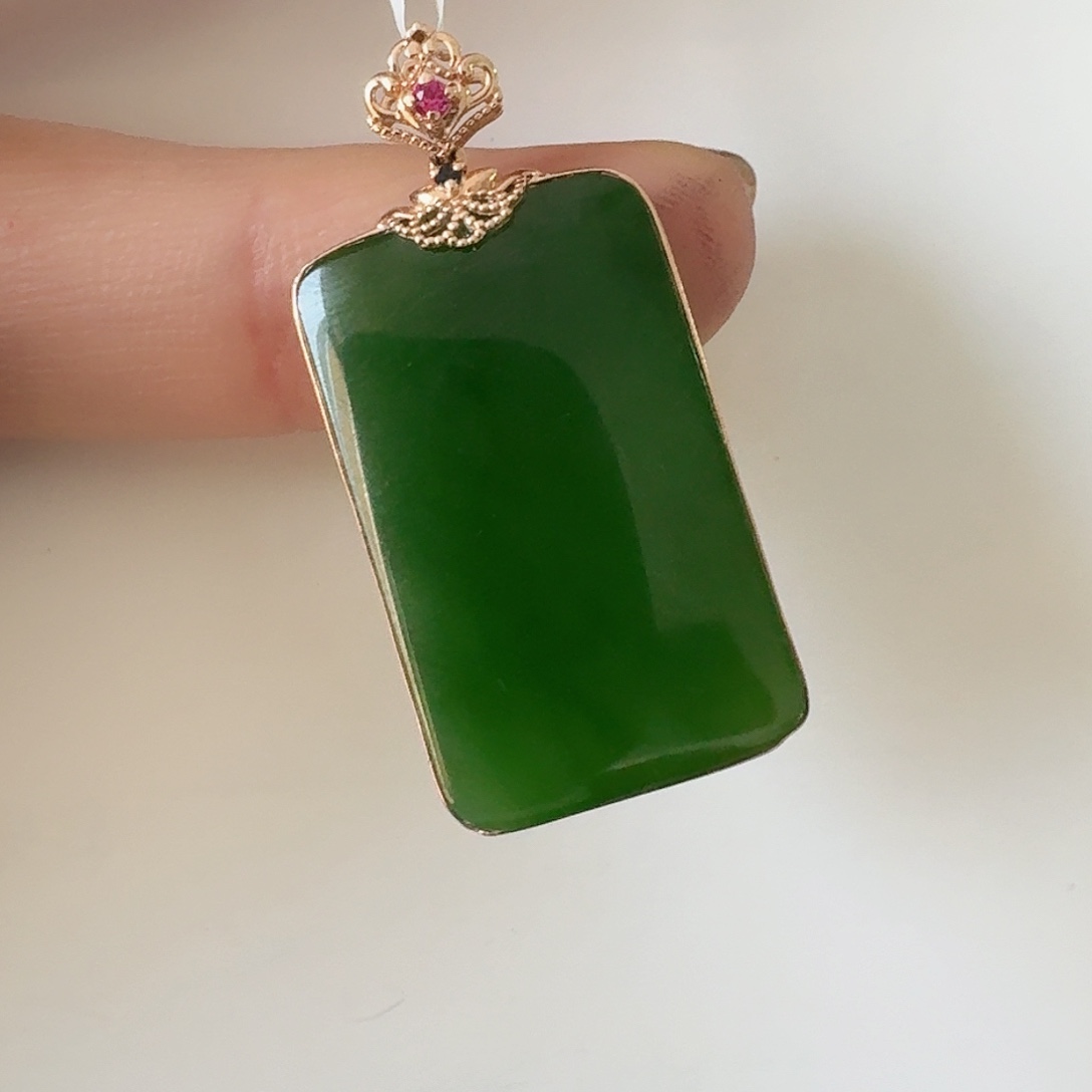 和田玉W无事牌18K金镶嵌