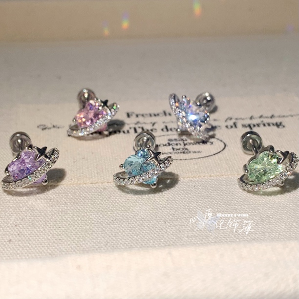 钛钢锆石耳饰 MAW 爱心轨迹/爱心钛钢百搭耳钉耳骨钉