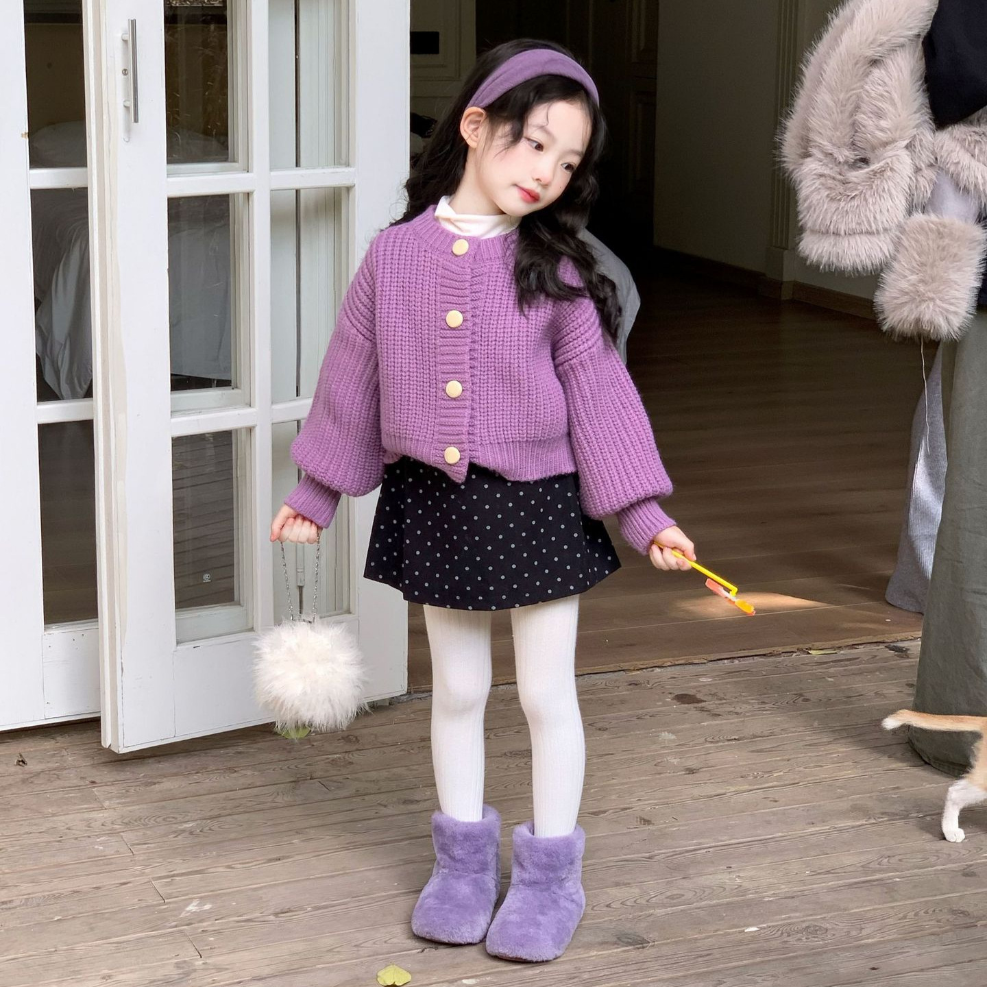 空空子.Studio【星河紫波】女童毛衣外套2025冬季韩版加厚开衫套装