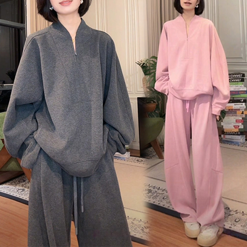2025早秋韩版时尚设计感套装女显瘦露肩宽松长袖纯色阔腿裤两件套