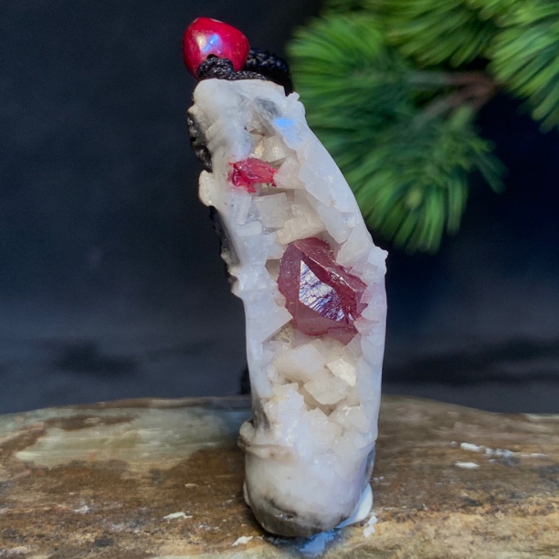 天然辰砂晶体原石聚宝盆男女款矛头晶体吊坠雕刻竹节