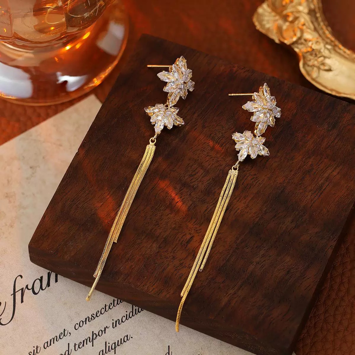 铜合金合成锆石耳饰 高级感时尚百搭气质轻奢长款流苏耳环N253