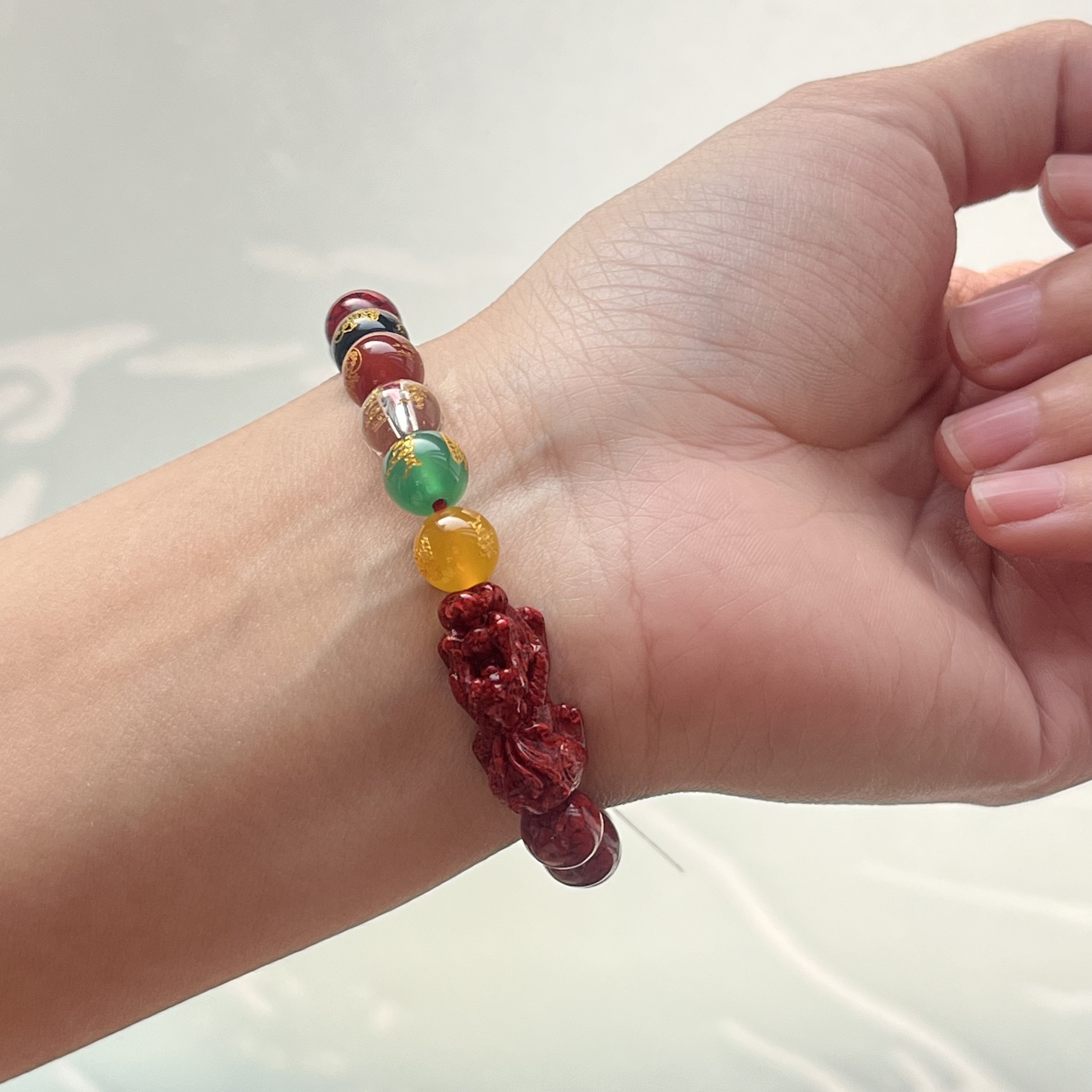 晶体朱砂五路貔貅8mm手串