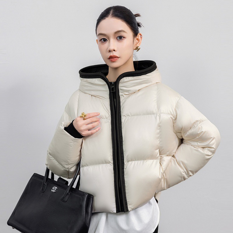 2025年冬季新款短款连帽泡芙棉服女加厚保暖肯豆款面包服休闲外套