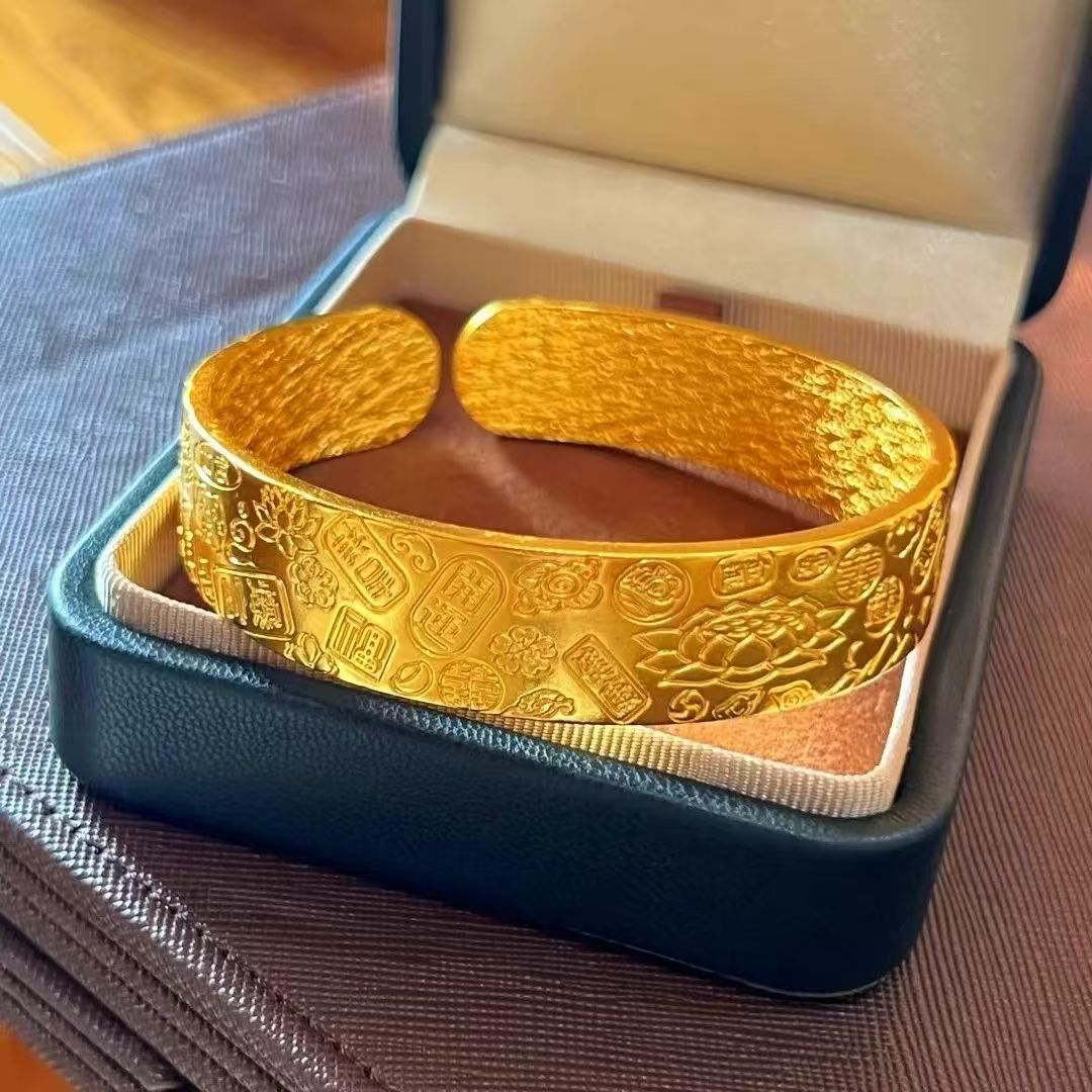 【木木】镀K999复古款 合金吉言开口宽版手镯（ZL76960）