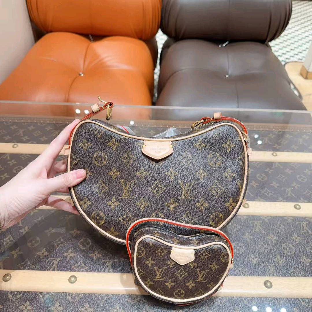 99新 LouisVuitton/路易威登 croissant 中号老花子母豌豆包 芯片